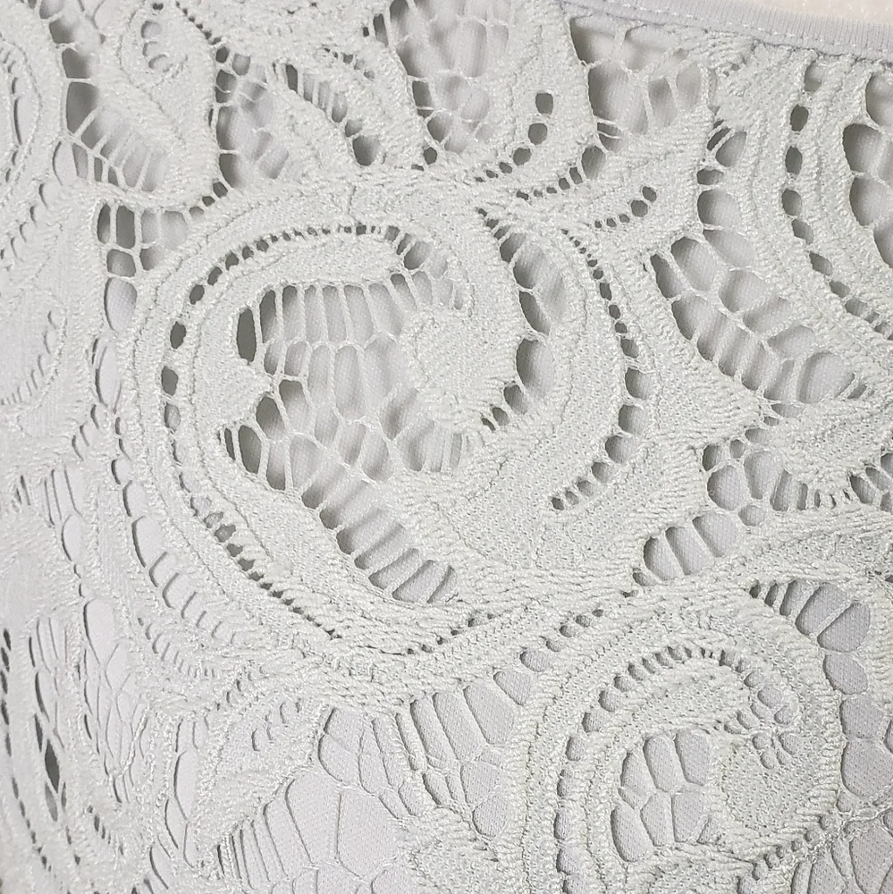 ⚪️2/$20 Adrianna Papell 3/4 Sleeve Lace Top in Gray Frost Sz L Mother Of Bride